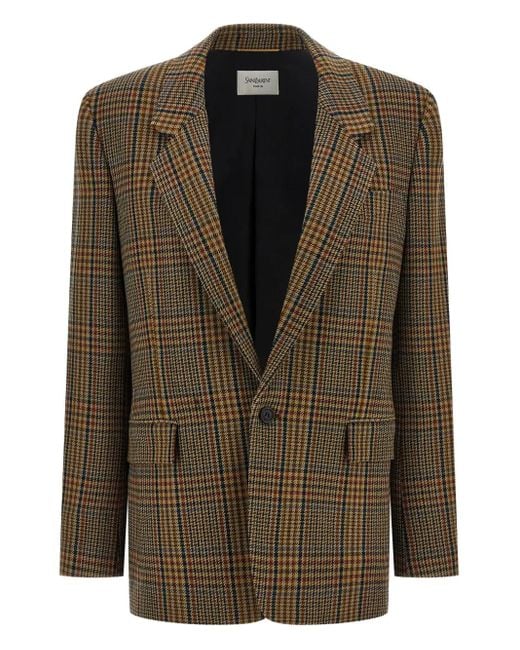 Saint Laurent Prince Of Wales Geruite Blazer in het Green