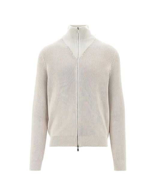 Brunello Cucinelli メンズ ホワイト ジップアップ カーディガン 