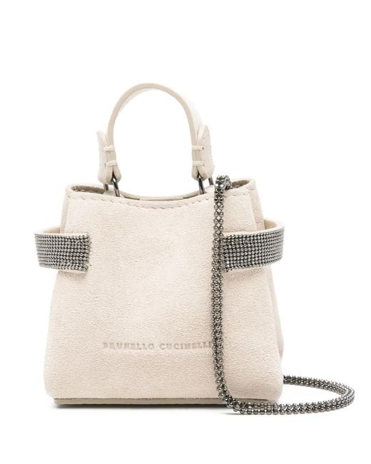Brunello Cucinelli Natural Embellished Top-Handle Coin Pouch