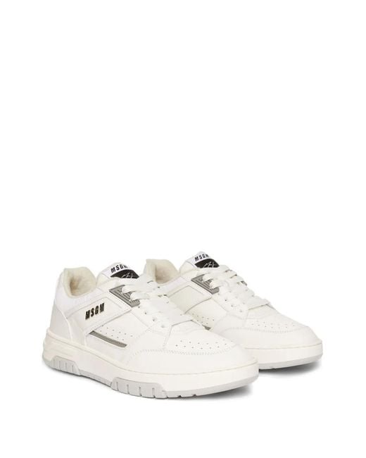 MSGM White Ogo-Print Leather Sneakers for men