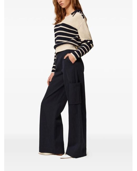 Twinset Blue Wide Gabardine Cargo Trousers