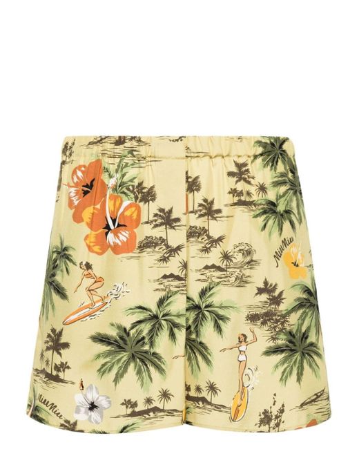 Miu Miu Metallic Hawai Palm Tree-print Pajama Shorts
