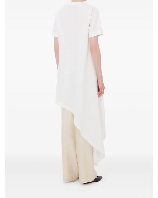 Loulou de Saison White Igari Asymmetric Pleated T-Shirt Dress