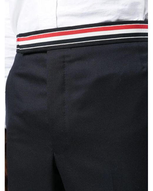 Thom Browne Blue Rwb-Waistband Cropped Tailored Trousers for men