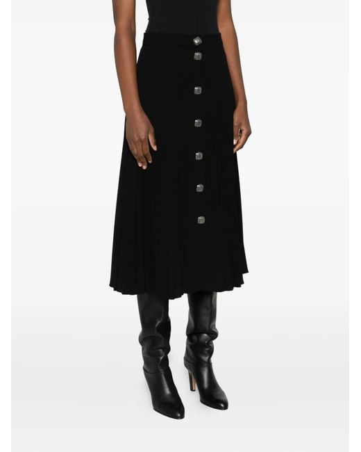 Nissa Black Button Midi Skirt
