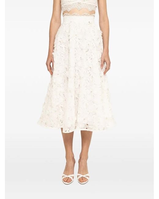 Nissa White 3D Embroidery Cotton Midi Skirt