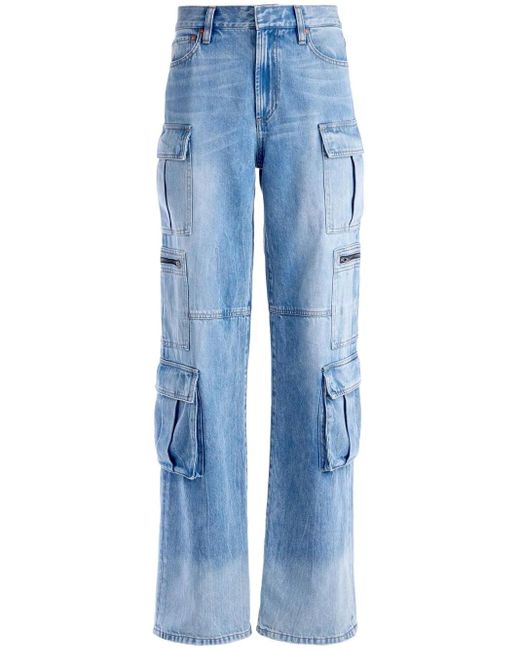 Alice + Olivia Blue Cay High Rise Cargo Wide Leg Jeans