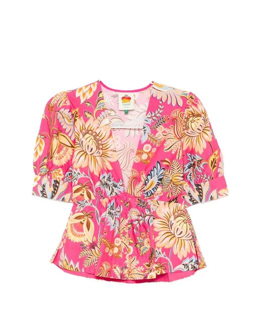 Farm Rio Pink Ligia Floral-Print Blouse