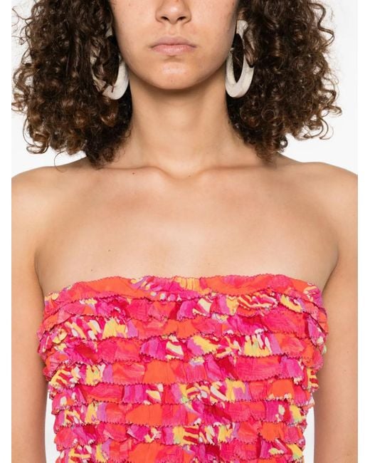 Farm Rio Red Flying Birds Ruched Maxi Dress