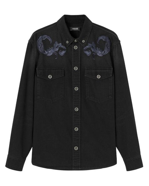 Versace Denim Shirtjack Met Barocco Borduurwerk in het Black voor heren