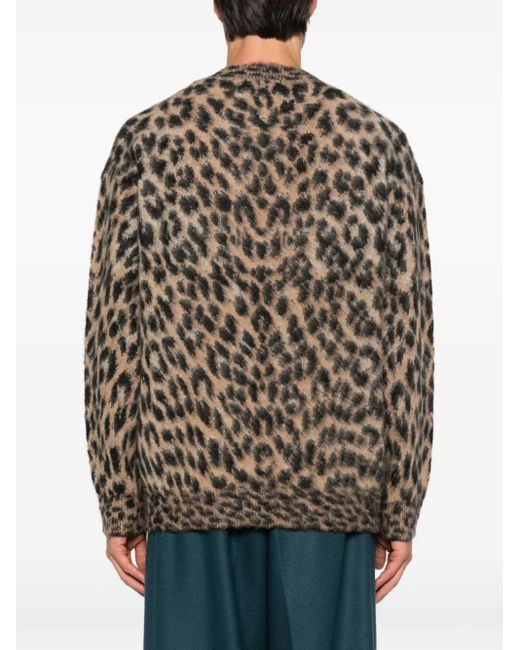 Laneus Brown Leopard-Print Crew-Neck Sweater for men