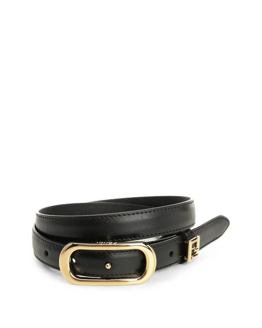 Fendi Black Ceinture En Cuir À Boucle Ovale Ff