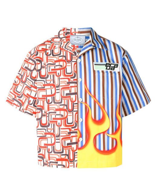 Prada Short-sleeve Printed Shirt in Blue for Men | Lyst