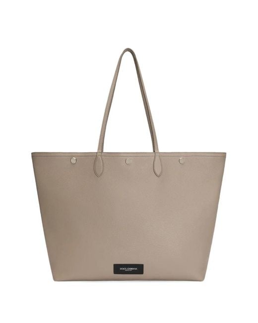Dolce & Gabbana Gray Essenza Logo-Patch Pebbled Tote Bag for men