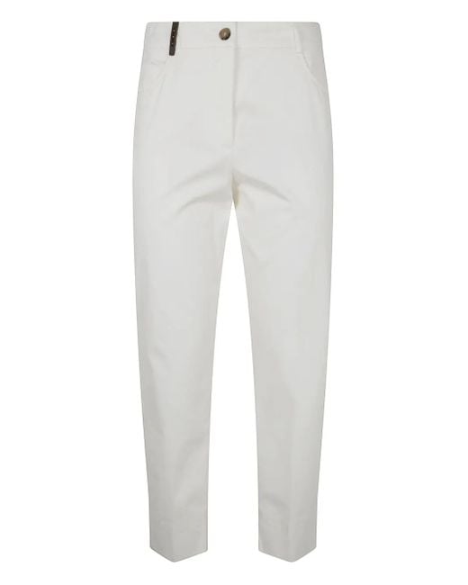 Peserico White Light Cotton Satin Stretch Trousers