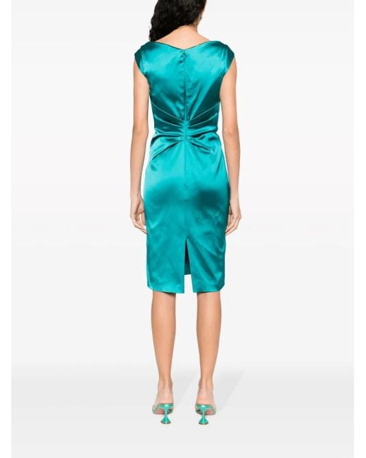 Talbot Runhof Blue Gathered-Detail Midi Dress