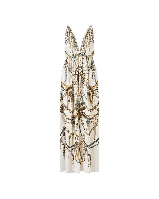 Camilla Metallic Open-Back Cape Dress