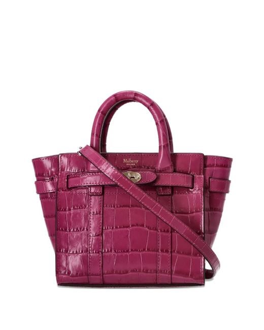 Mulberry Purple Bayswater Crocodile-Effect Leather Tote Bag