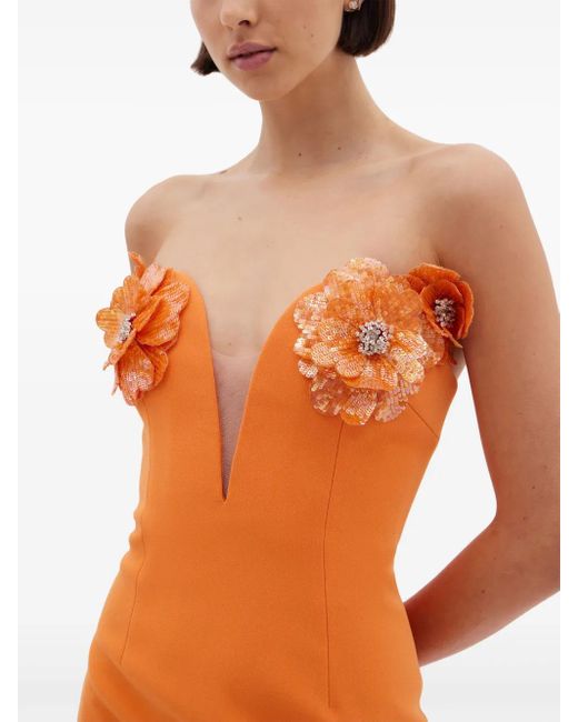 Rachel Gilbert Orange Bowie Floral-Appliqué Midi Dress