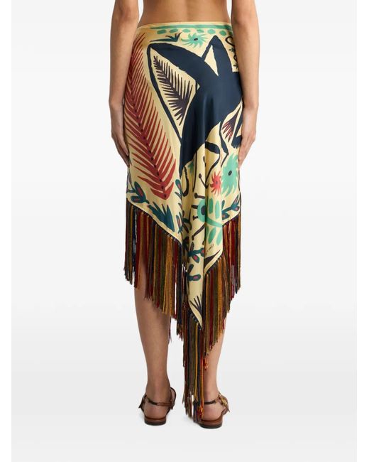 Etro Natural X Tabby Booth Silk Cover-Up Pareo With Fringing And Placed Print
