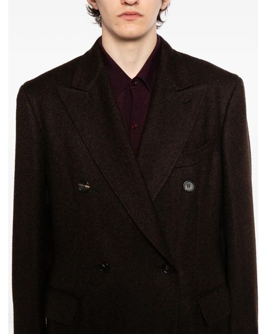 Brioni Black Spiga Double-Breasted Overcoat for men