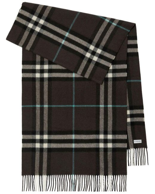 Burberry Black Checked Fringed-edge Cashmere Scarf
