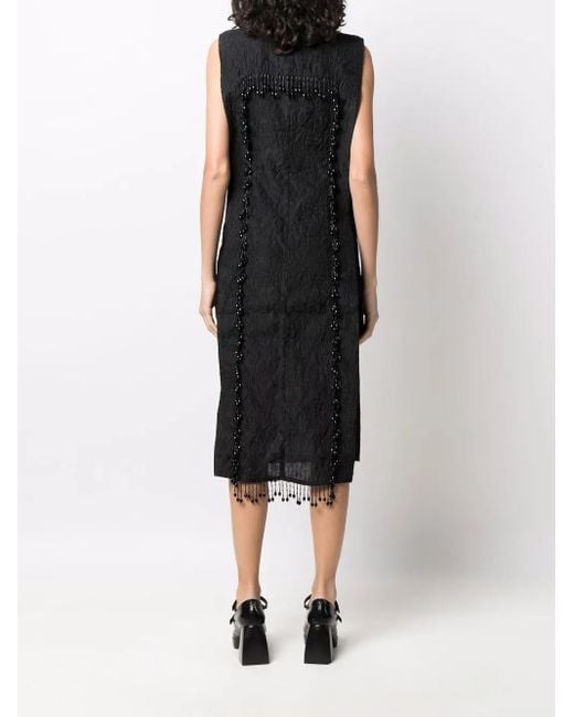 Ganni Black Organza-Fringe Jacquard Sleeveless Top