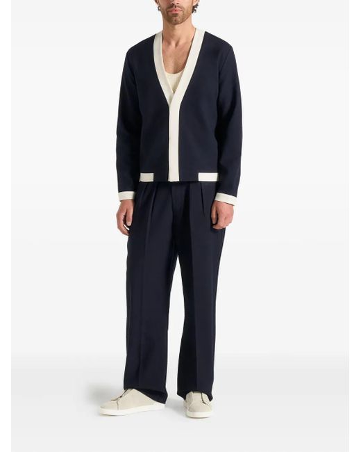 Manière De Voir Blue Clovis Tailored Contrast-Placket Cardigan for men