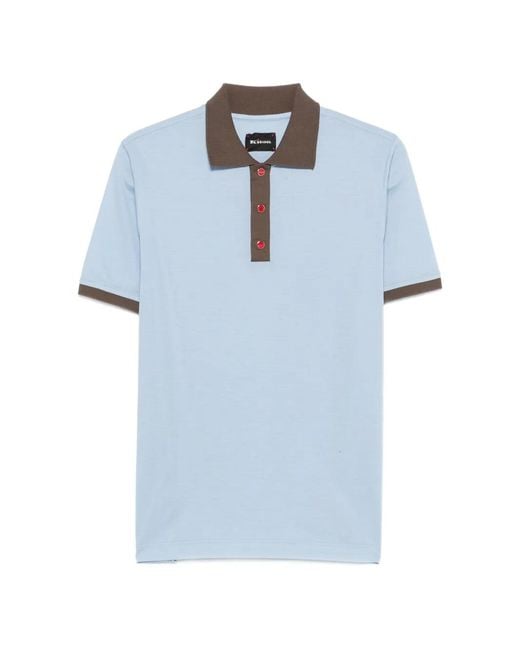 Kiton Blue Contrast-Trim Short-Sleeves Polo Shirt for men