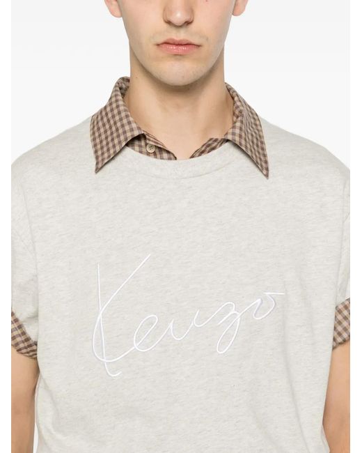 KENZO White Logo-Embroidered T-Shirt for men