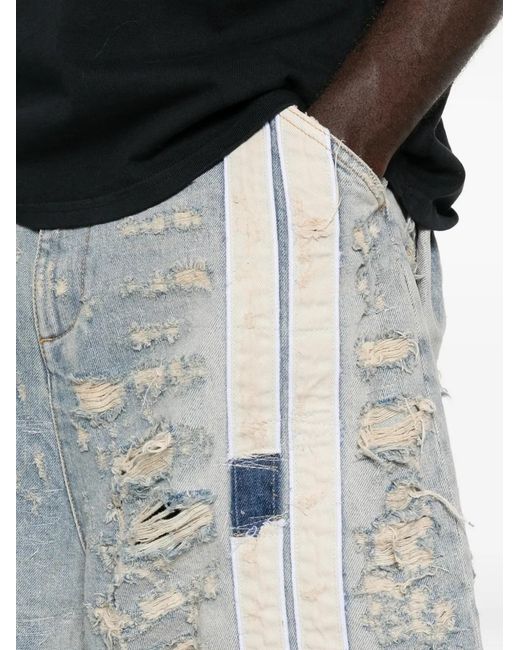 RRR123 Blue Distressed Panelled Jeans for men
