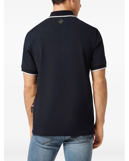 Philipp Plein Blue Teddy Bear-Embroidered Polo Shirt for men