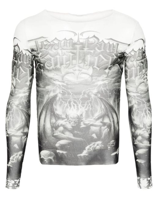 Jean Paul Gaultier Gray Diablo-print Mesh T-shirt