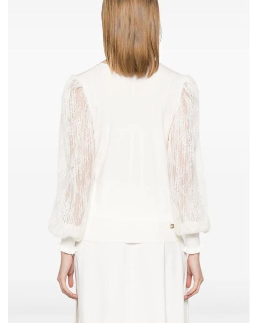 Twinset White Pullover Mit Spitzenärmeln