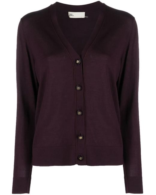 Cardigan En Maille Fine À Col V Tory Burch en coloris Purple
