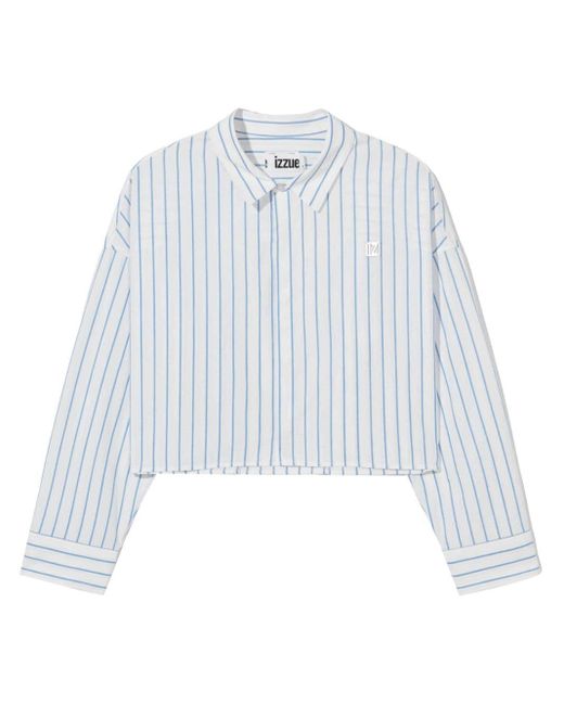 Izzue White Striped Cotton Cropped Shirt