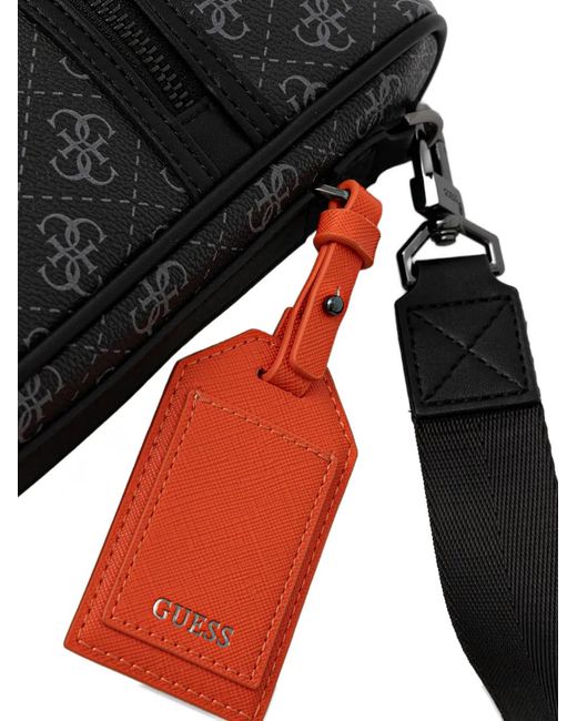 Guess Black Monogram-Print Logo-Plaque Messenger Bag for men