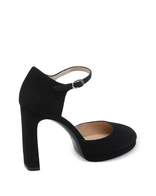 Stuart Weitzman Black Babette Round Toe Buckle Pumps