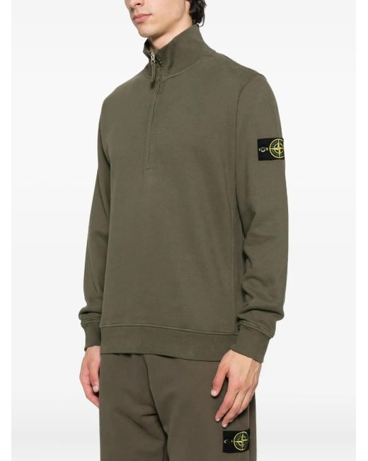 Stone Island Green 6100028 Half-Zip Patch-Logo Sweater for men