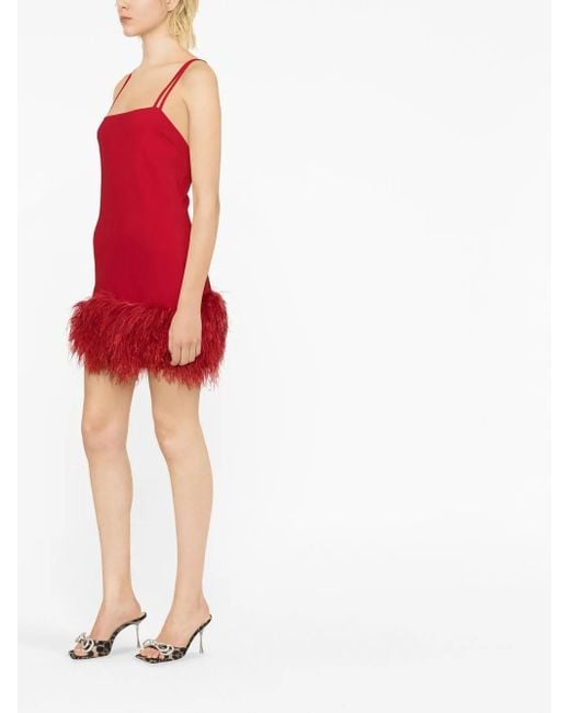 The Attico Red Fujiko Feather-Trim Minidress