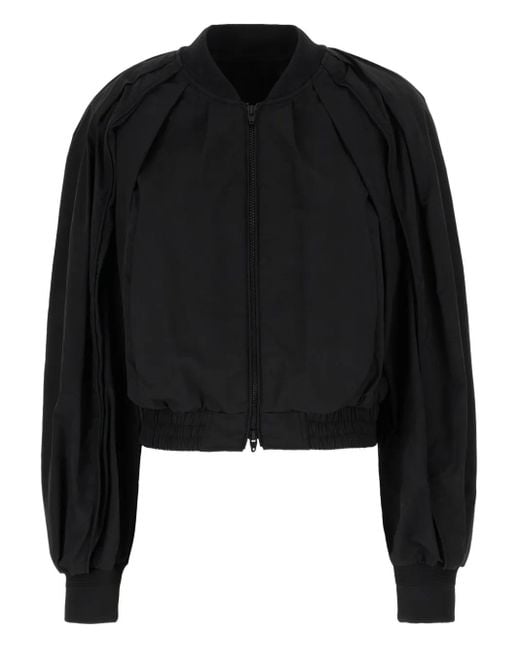 Juun.J Black Pleated Balloon-Sleeve Bomber Jacket
