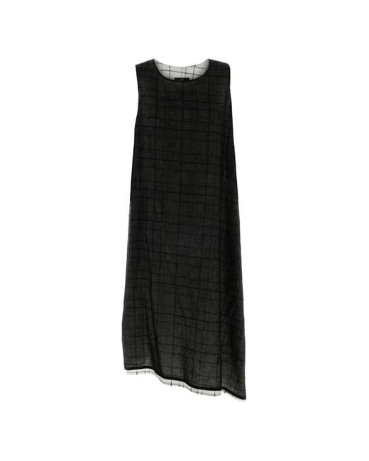 Y's Yohji Yamamoto Black Check-Pattern Asymmetric-Hem Dress