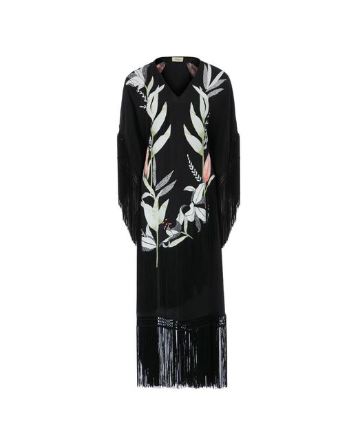 Temperley London Black Madeline Fringed Midi Dress