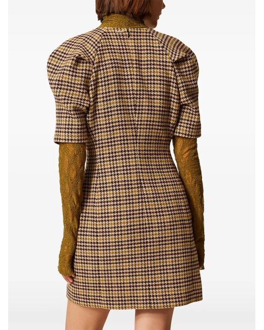 Twinset Brown Short Houndstooth Jacquard Dress