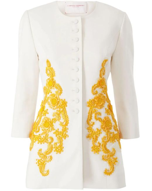 Carolina Herrera Metallic Embroidered Collarless Jacket