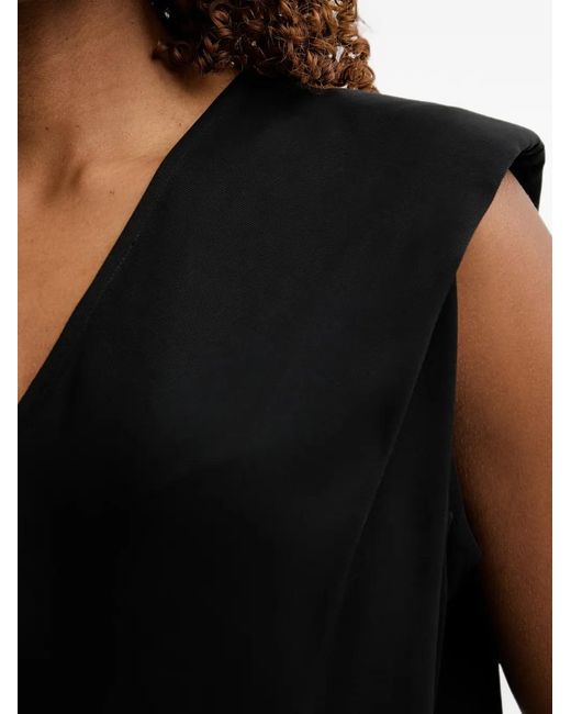 Trussardi Black Padded-Shoulder V-Neck Midi Dress