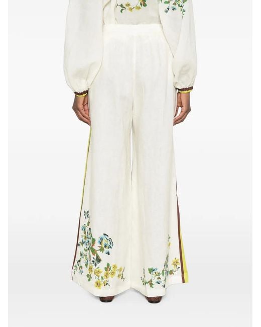 ALÉMAIS White Phyllis Floral-Print Striped Palazzo Pants