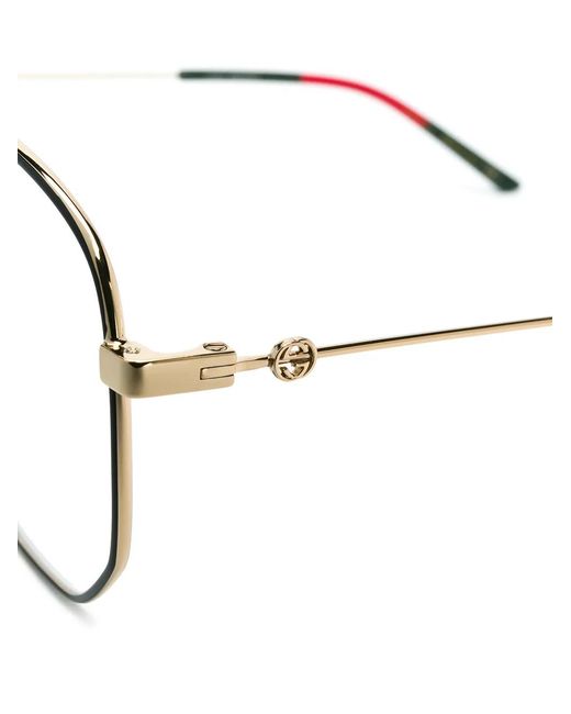 Gucci Black Web Detail Hexagonal-Frame Glasses