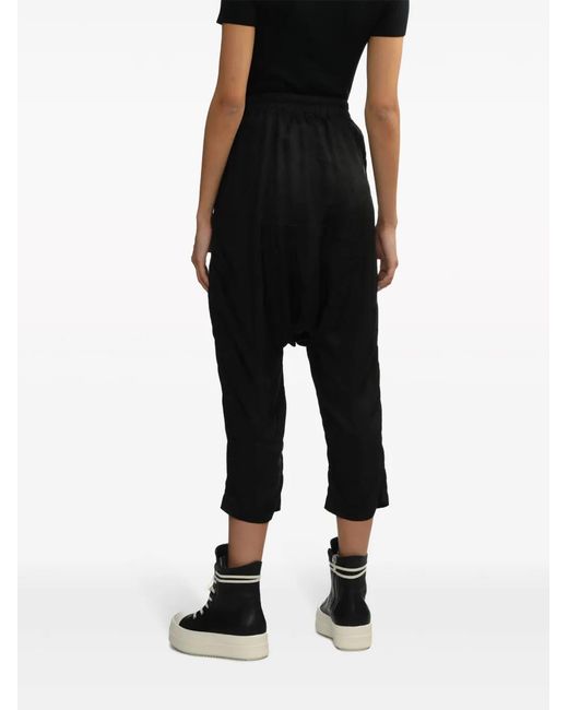 Rick Owens Black Heavy Cady Cropped Drawstring Astaires Pants