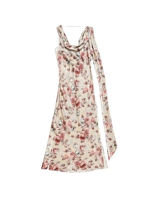 Acne White Draped Floral Print Dress